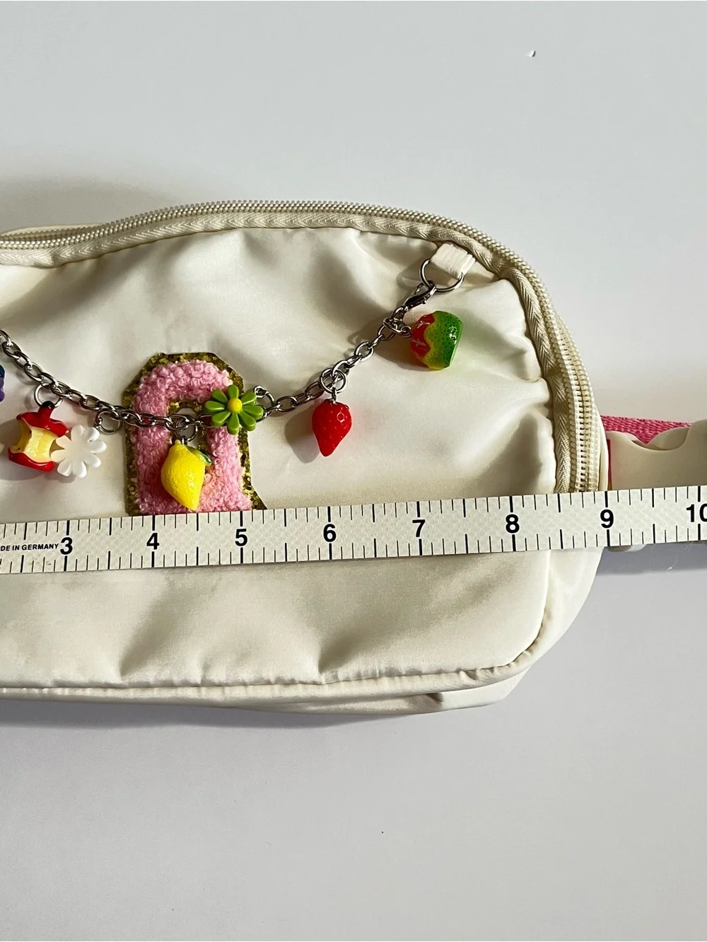 NEW Initial Q Fanny Pack Crossbody Bag with Fruit Charm Chain